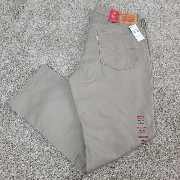 NWT Levis 541 Athletic Fit Mens 36x32 Beige Khaki Pants Mid Rise - Picture 1 of 6